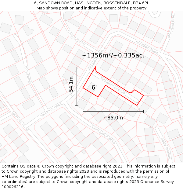 6, SANDOWN ROAD, HASLINGDEN, ROSSENDALE, BB4 6PL: Plot and title map