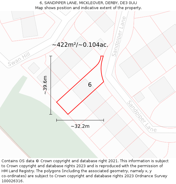 6, SANDPIPER LANE, MICKLEOVER, DERBY, DE3 0UU: Plot and title map