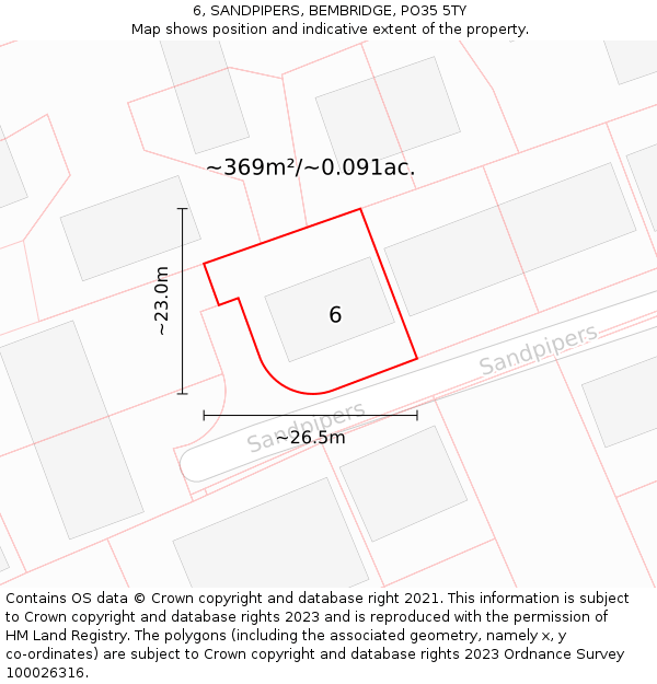 6, SANDPIPERS, BEMBRIDGE, PO35 5TY: Plot and title map