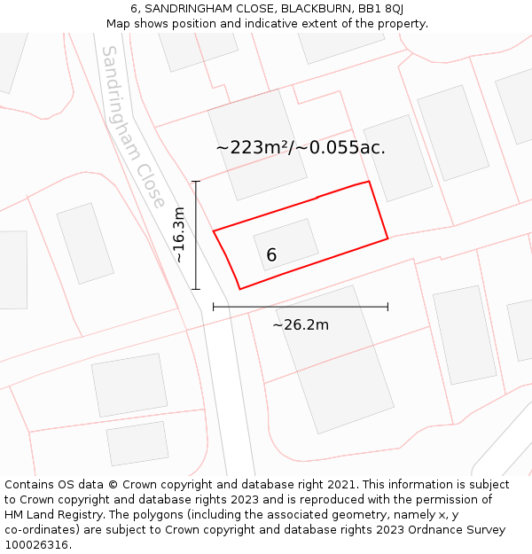 6, SANDRINGHAM CLOSE, BLACKBURN, BB1 8QJ: Plot and title map