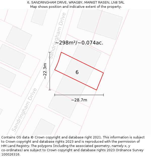 6, SANDRINGHAM DRIVE, WRAGBY, MARKET RASEN, LN8 5RL: Plot and title map