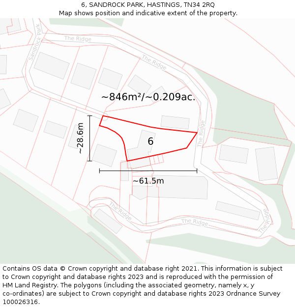 6, SANDROCK PARK, HASTINGS, TN34 2RQ: Plot and title map