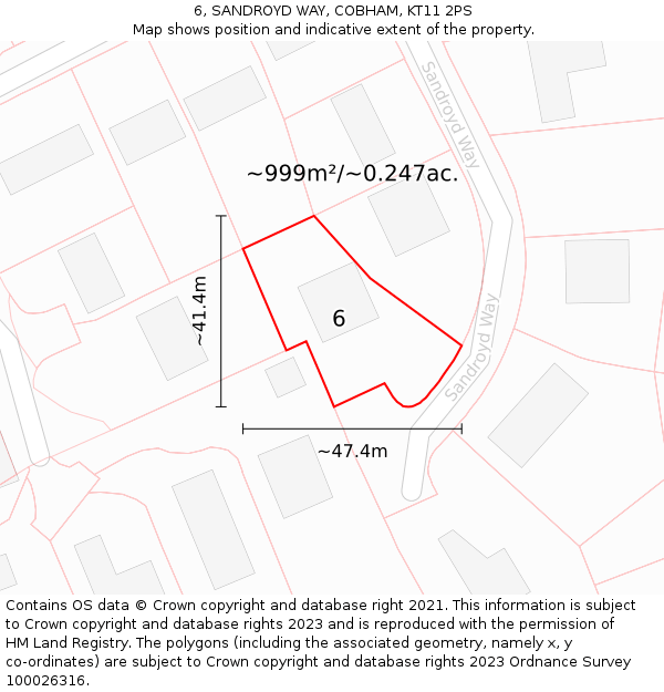 6, SANDROYD WAY, COBHAM, KT11 2PS: Plot and title map