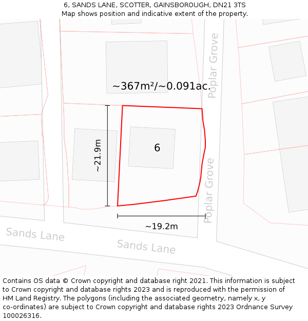 6, SANDS LANE, SCOTTER, GAINSBOROUGH, DN21 3TS: Plot and title map