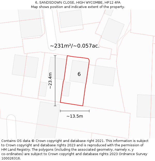 6, SANDSDOWN CLOSE, HIGH WYCOMBE, HP12 4FA: Plot and title map
