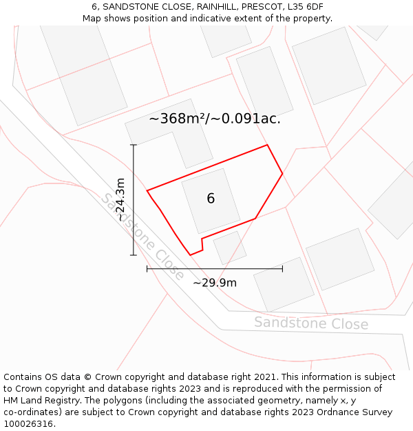 6, SANDSTONE CLOSE, RAINHILL, PRESCOT, L35 6DF: Plot and title map
