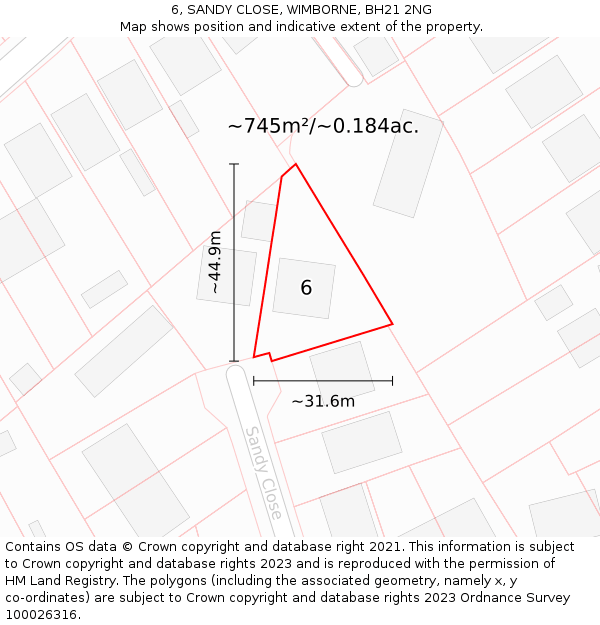 6, SANDY CLOSE, WIMBORNE, BH21 2NG: Plot and title map