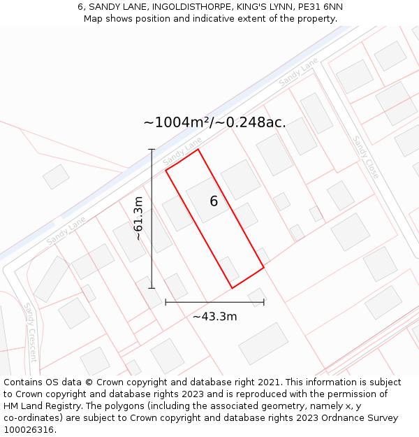 6, SANDY LANE, INGOLDISTHORPE, KING'S LYNN, PE31 6NN: Plot and title map