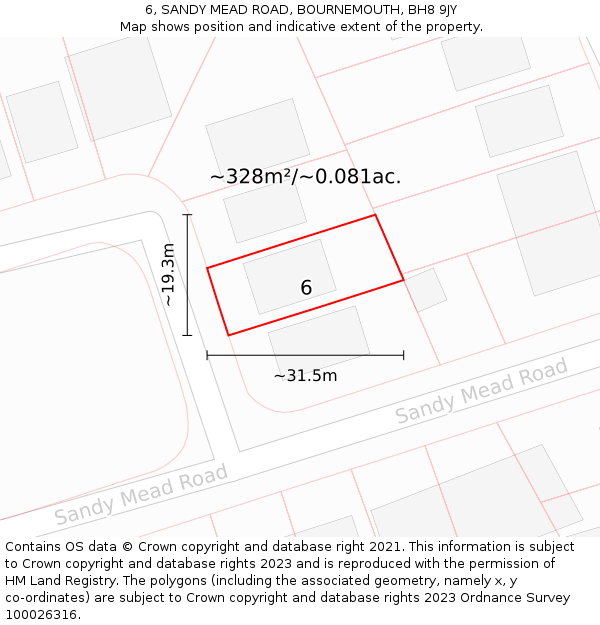 6, SANDY MEAD ROAD, BOURNEMOUTH, BH8 9JY: Plot and title map