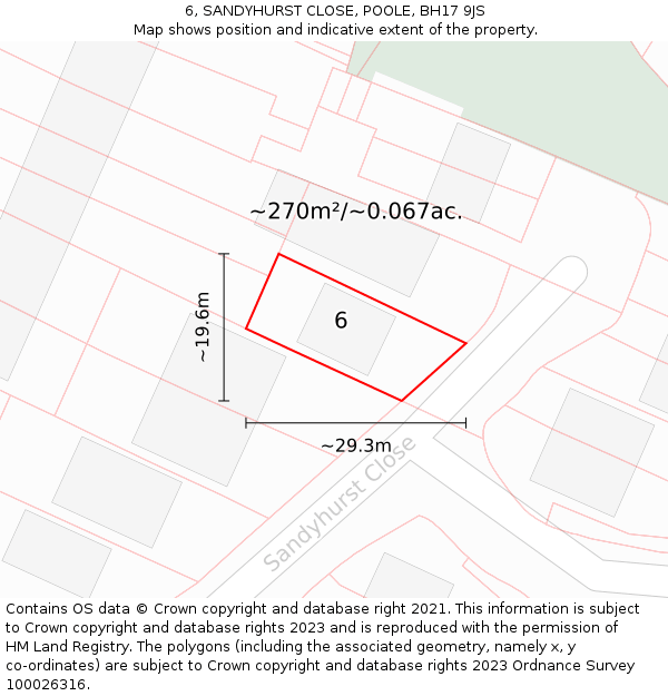 6, SANDYHURST CLOSE, POOLE, BH17 9JS: Plot and title map