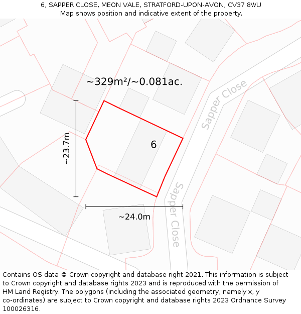6, SAPPER CLOSE, MEON VALE, STRATFORD-UPON-AVON, CV37 8WU: Plot and title map