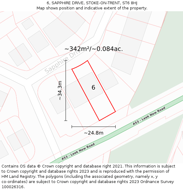 6, SAPPHIRE DRIVE, STOKE-ON-TRENT, ST6 8HJ: Plot and title map