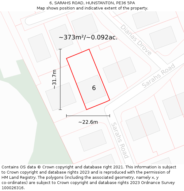 6, SARAHS ROAD, HUNSTANTON, PE36 5PA: Plot and title map