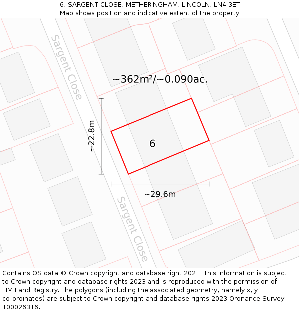 6, SARGENT CLOSE, METHERINGHAM, LINCOLN, LN4 3ET: Plot and title map