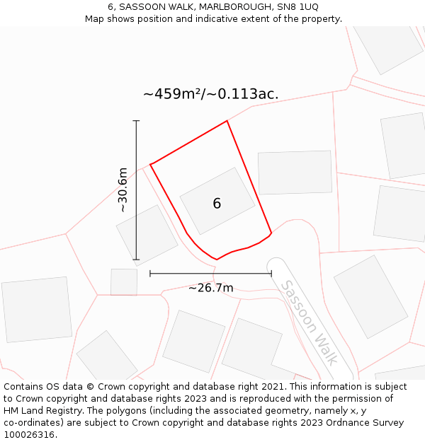 6, SASSOON WALK, MARLBOROUGH, SN8 1UQ: Plot and title map