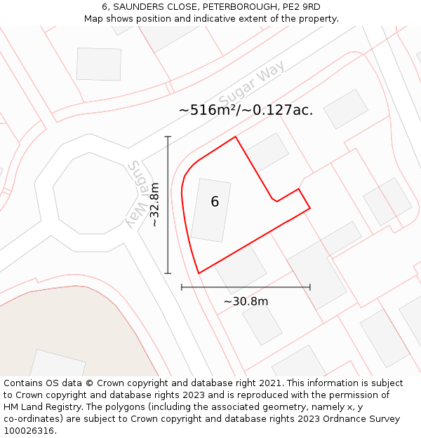 6, SAUNDERS CLOSE, PETERBOROUGH, PE2 9RD: Plot and title map