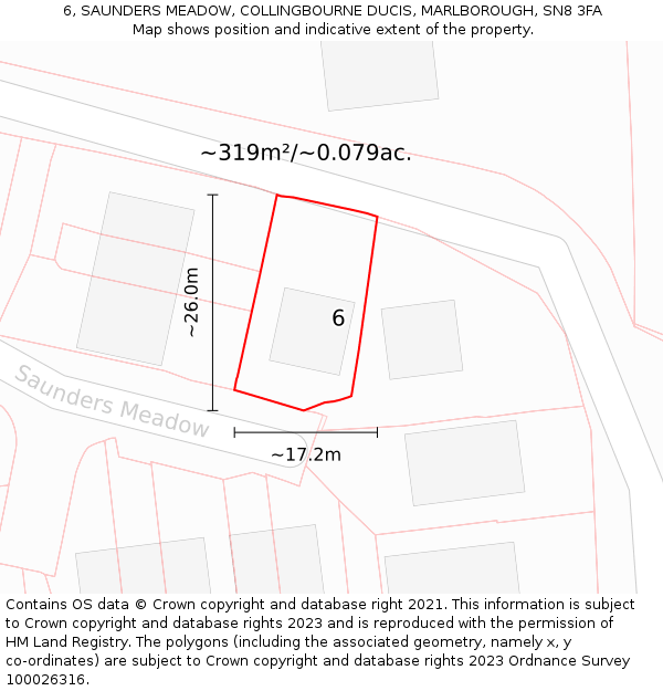 6, SAUNDERS MEADOW, COLLINGBOURNE DUCIS, MARLBOROUGH, SN8 3FA: Plot and title map