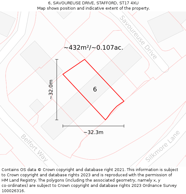 6, SAVOUREUSE DRIVE, STAFFORD, ST17 4XU: Plot and title map