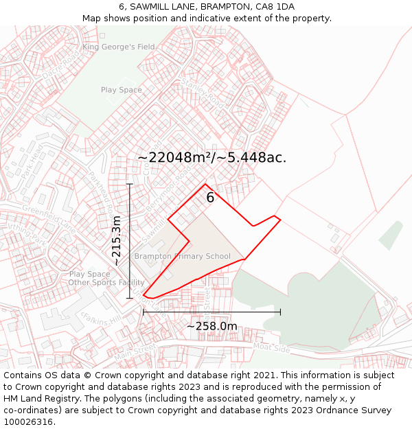 6, SAWMILL LANE, BRAMPTON, CA8 1DA: Plot and title map