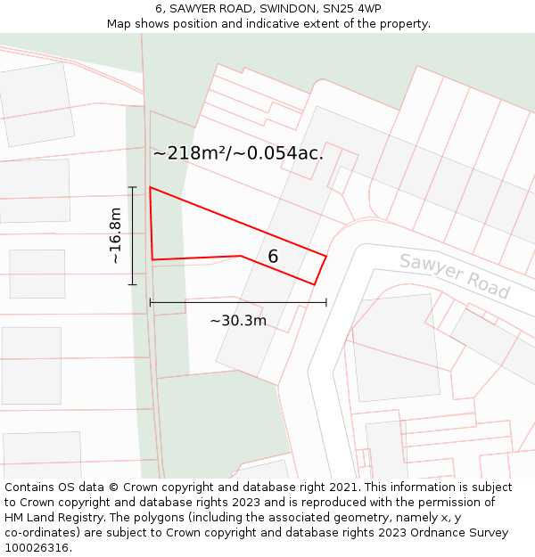 6, SAWYER ROAD, SWINDON, SN25 4WP: Plot and title map