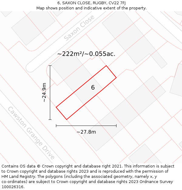 6, SAXON CLOSE, RUGBY, CV22 7FJ: Plot and title map