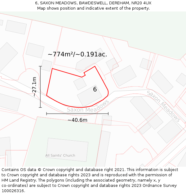 6, SAXON MEADOWS, BAWDESWELL, DEREHAM, NR20 4UX: Plot and title map