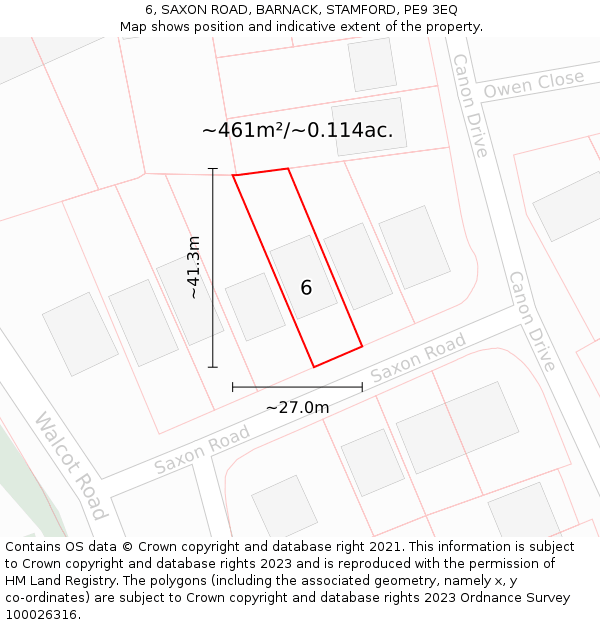 6, SAXON ROAD, BARNACK, STAMFORD, PE9 3EQ: Plot and title map