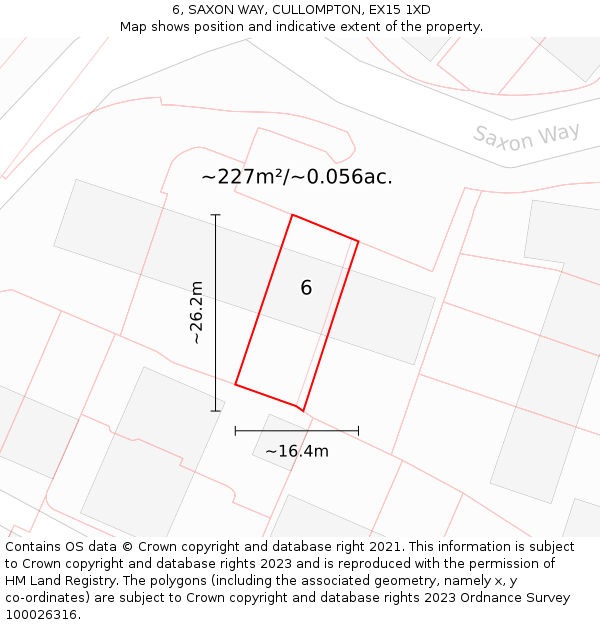 6, SAXON WAY, CULLOMPTON, EX15 1XD: Plot and title map