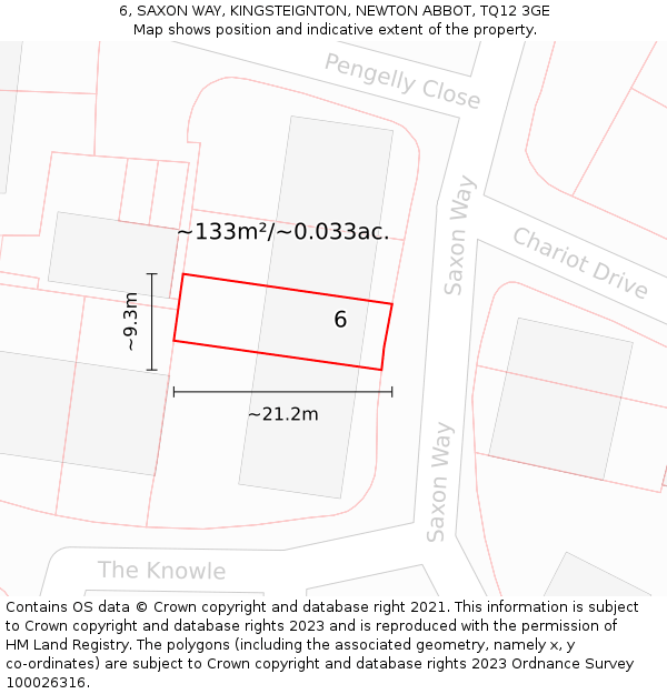 6, SAXON WAY, KINGSTEIGNTON, NEWTON ABBOT, TQ12 3GE: Plot and title map