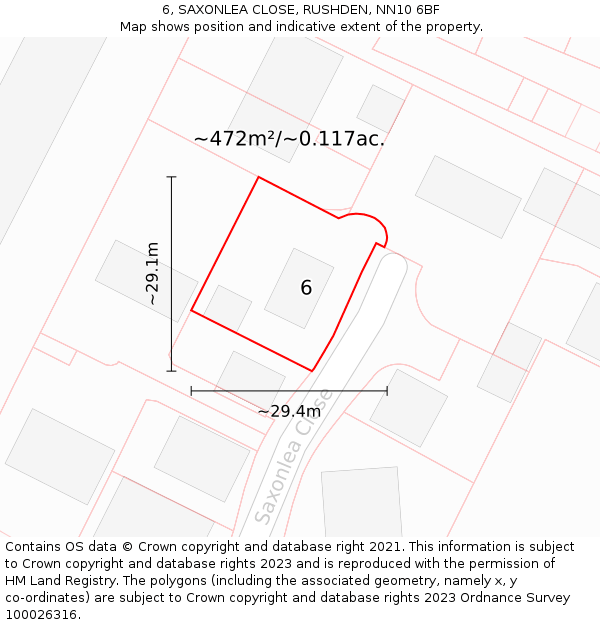 6, SAXONLEA CLOSE, RUSHDEN, NN10 6BF: Plot and title map