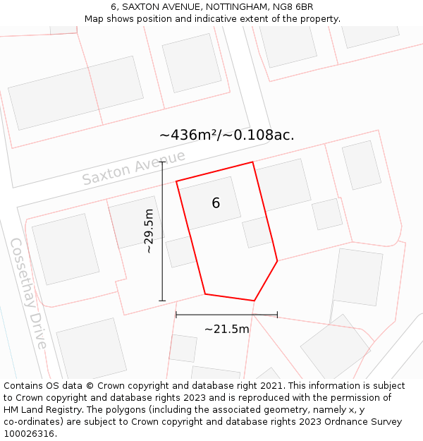 6, SAXTON AVENUE, NOTTINGHAM, NG8 6BR: Plot and title map
