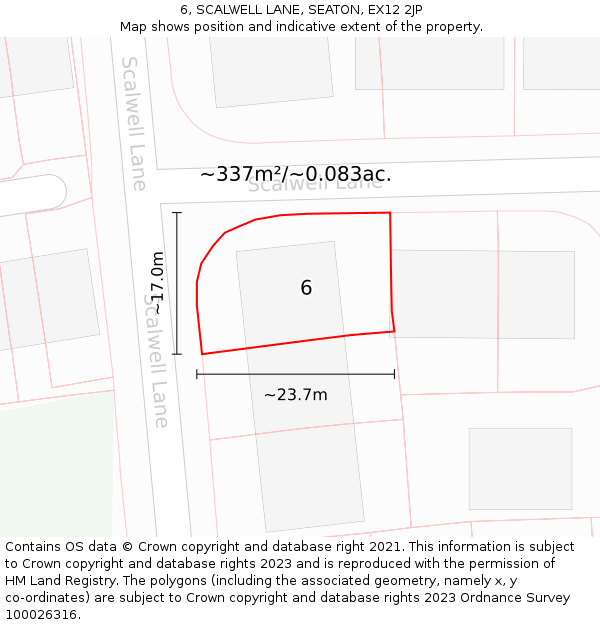 6, SCALWELL LANE, SEATON, EX12 2JP: Plot and title map