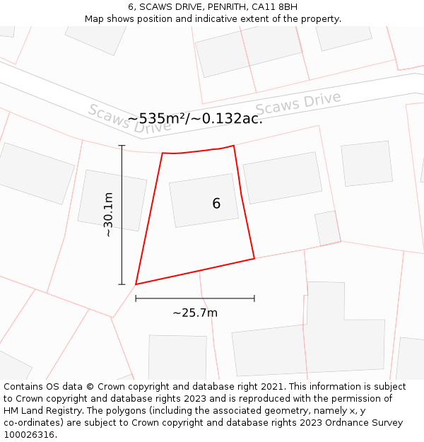 6, SCAWS DRIVE, PENRITH, CA11 8BH: Plot and title map