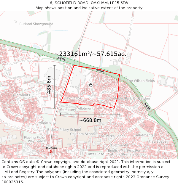 6, SCHOFIELD ROAD, OAKHAM, LE15 6FW: Plot and title map