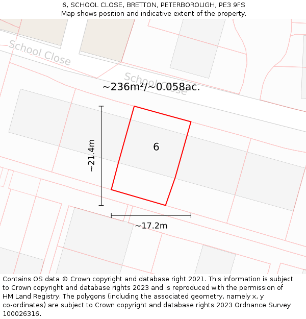 6, SCHOOL CLOSE, BRETTON, PETERBOROUGH, PE3 9FS: Plot and title map
