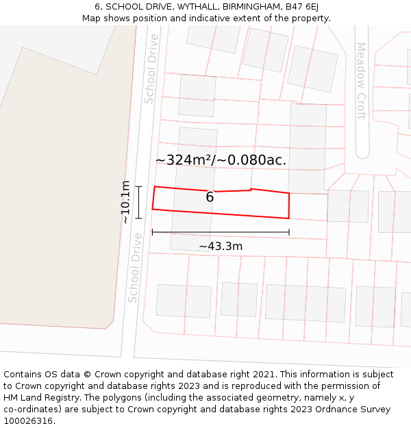 6, SCHOOL DRIVE, WYTHALL, BIRMINGHAM, B47 6EJ: Plot and title map