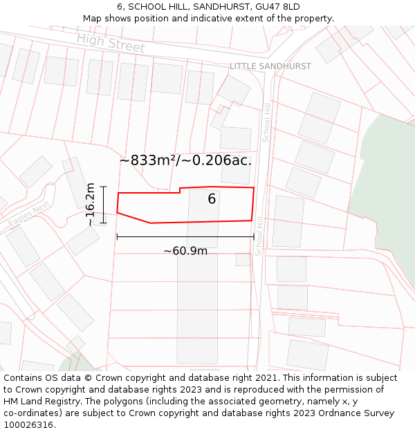 6, SCHOOL HILL, SANDHURST, GU47 8LD: Plot and title map