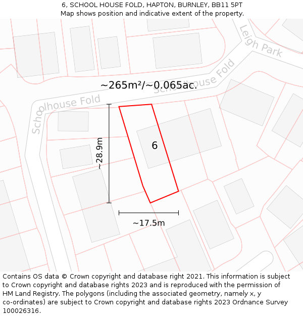 6, SCHOOL HOUSE FOLD, HAPTON, BURNLEY, BB11 5PT: Plot and title map