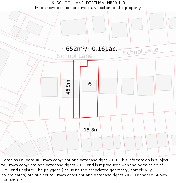 6, SCHOOL LANE, DEREHAM, NR19 1LR: Plot and title map