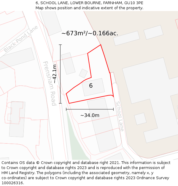 6, SCHOOL LANE, LOWER BOURNE, FARNHAM, GU10 3PE: Plot and title map