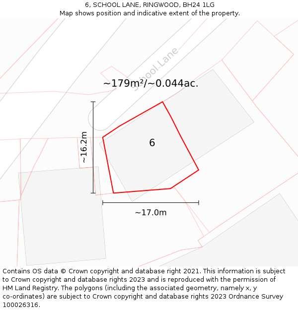 6, SCHOOL LANE, RINGWOOD, BH24 1LG: Plot and title map