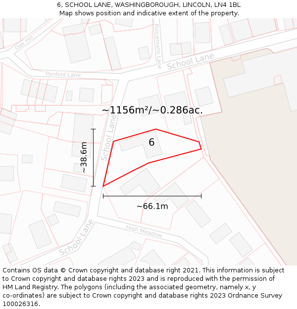 6, SCHOOL LANE, WASHINGBOROUGH, LINCOLN, LN4 1BL: Plot and title map