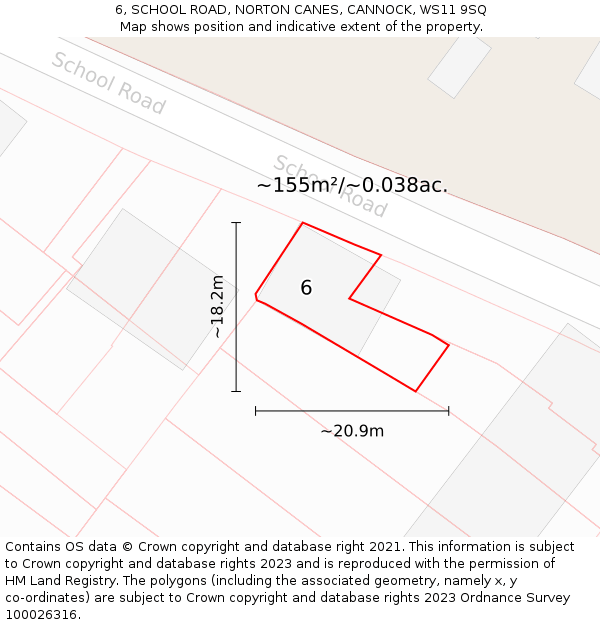 6, SCHOOL ROAD, NORTON CANES, CANNOCK, WS11 9SQ: Plot and title map