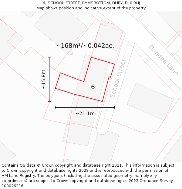 6, SCHOOL STREET, RAMSBOTTOM, BURY, BL0 9HJ: Plot and title map