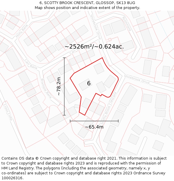 6, SCOTTY BROOK CRESCENT, GLOSSOP, SK13 8UG: Plot and title map