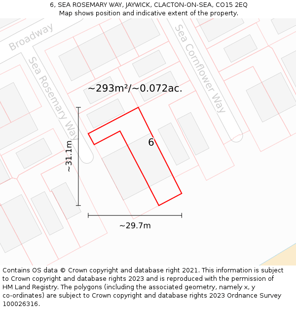 6, SEA ROSEMARY WAY, JAYWICK, CLACTON-ON-SEA, CO15 2EQ: Plot and title map