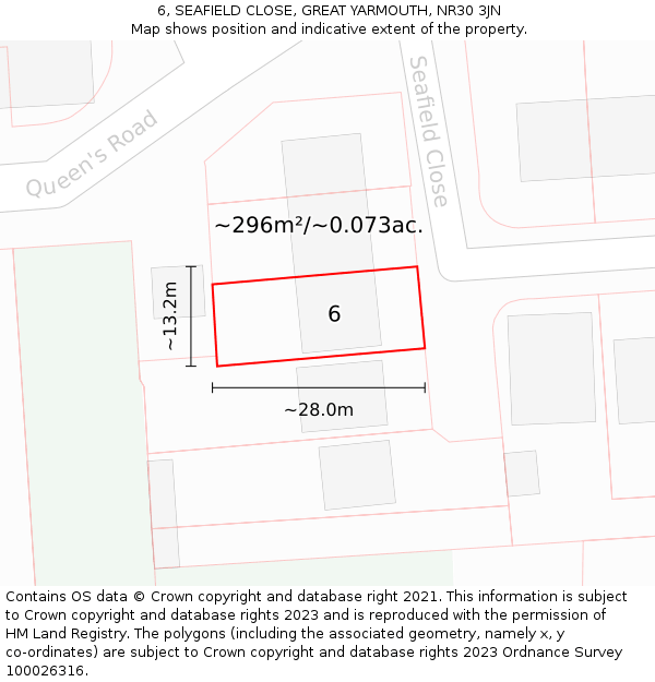 6, SEAFIELD CLOSE, GREAT YARMOUTH, NR30 3JN: Plot and title map