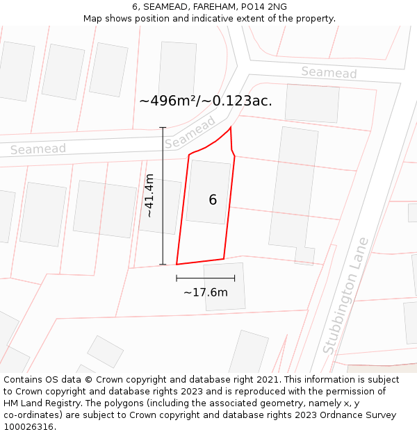 6, SEAMEAD, FAREHAM, PO14 2NG: Plot and title map