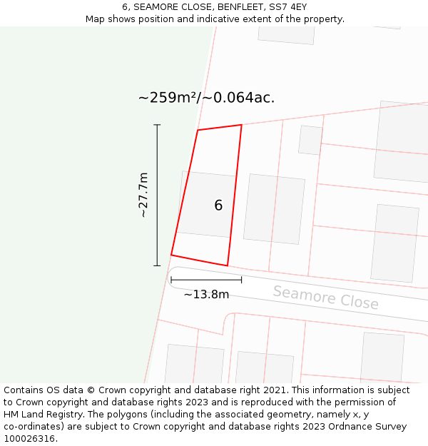 6, SEAMORE CLOSE, BENFLEET, SS7 4EY: Plot and title map