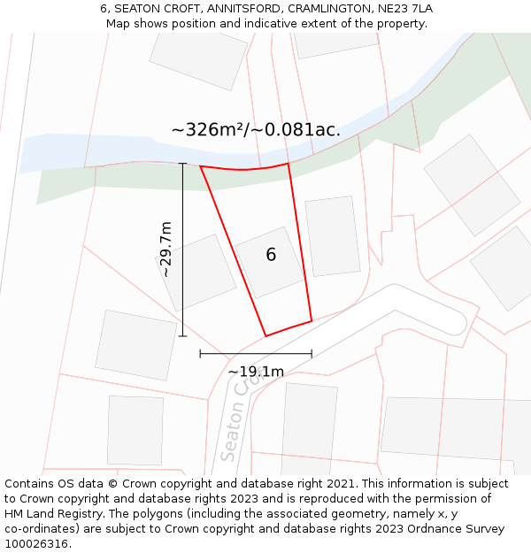 6, SEATON CROFT, ANNITSFORD, CRAMLINGTON, NE23 7LA: Plot and title map